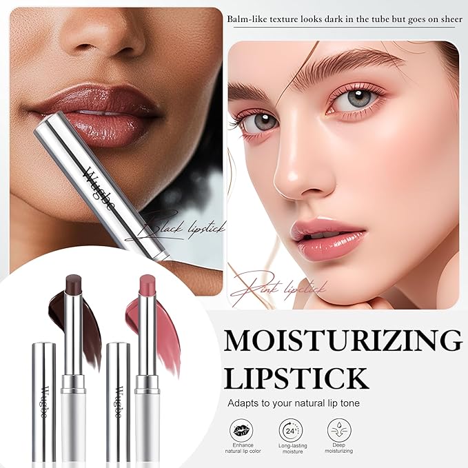 Honey Tinted Lip Balm 2 Colors, Hydrating Sheer Formula Black Pink Lipstick, High Shine Lip Tint Makeup Soften Lip Care Balm Combo for Repairing Dry Lips Lightweight Natural Glossy Finish
