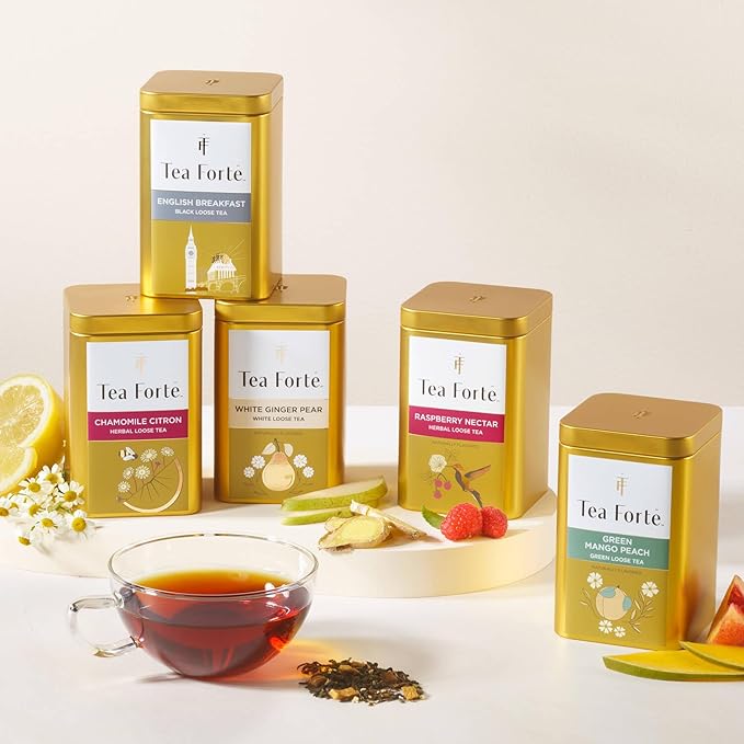 Tea Forte Turmeric Chai Premium Loose Leaf Caffeine-Free Herbal Tea Blend Canister, Makes 35-50 Cups