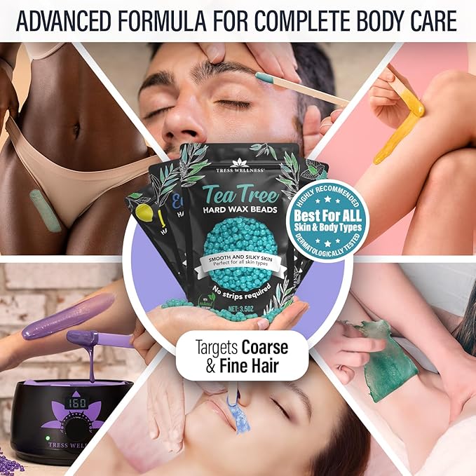 Tress Wellness Wax Beads - Safe for Skin - Dermatologically Tested - At-Home Kit for Bikini, Brazilian & Full Body - Variety 1.3lb