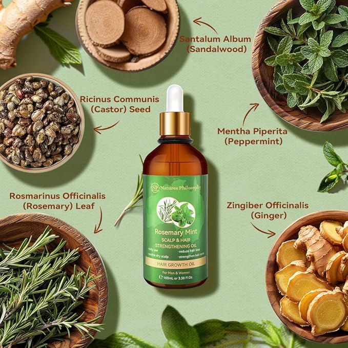 NP NATURES PHILOSOPHY Rosemary Oil for Hair Growth, Hair Growth Oil 3.38 fl oz, Anti-Hair Loss, Quickly Absorbed & Non-Greasy, Aussie Organic Hair Serum for All Hair Types, for Men and Women