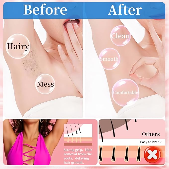 Chulan Heart Hard Wax Beads for Sensitive Skin, 400g Hypoallergenic Unscented Waxing Bead for Coarse Hair Removal, Blue Wax Beans Pearl for Body, Brazilian, Bikini, Legs, Armpits Women Home Salon