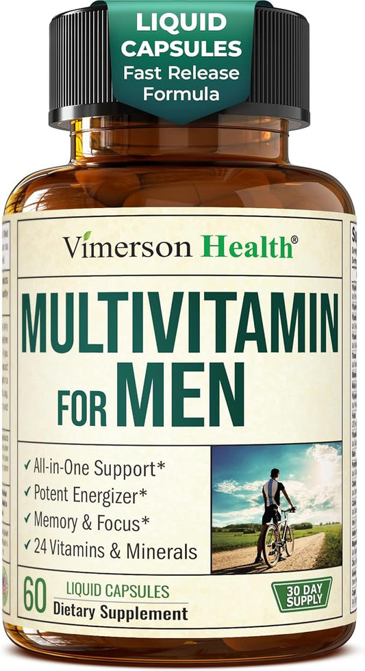 Multivitamin for Men – Essential Mens Multivitamins & Multiminerals 60 Liquid Capsules with Vitamin B12, A, D, C, Zinc, Magnesium & More for Total Body Wellness – 29 Key Nutrients & Vitamins for Men