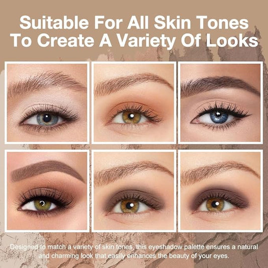 evpct 6 Colors Light Ivory Nude Brown Eyeshadow Palette, Stone Putty Taupe Black Cherry Dark Mauve Natural Matte High Pigment Mini Travel Eye Shadow Palette Makeup for Older Women, Built in Mirror