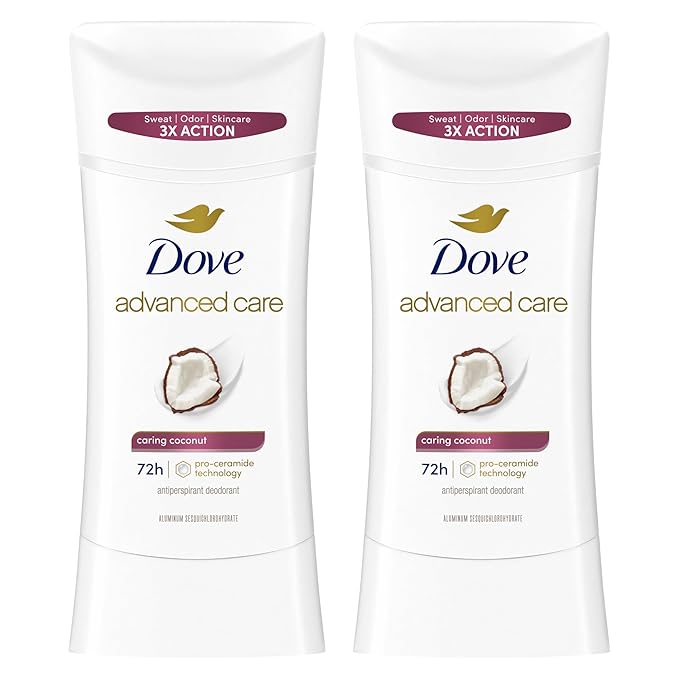 Dove Advanced Care Antiperspirant Caring Coconut, 2 Count Deodorant Stick for Women, for 48 Hour Protection And Soft And Comfortable Underarms, 2.6 oz