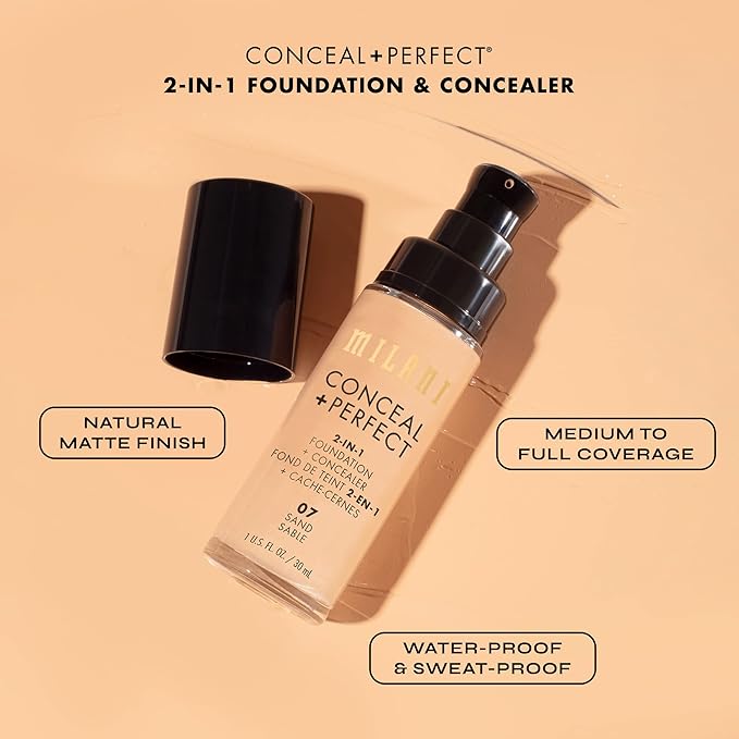 Milani Conceal + Perfect Liquid Foundation in Sand, 1 Fl. Oz.