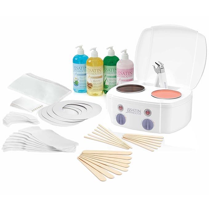 Satin Smooth Professional Dual Wax Warmer Kit - Hair Removal System with Hard & Soft Wax Accessories, Pre & Post-Wax Care Supplies, Spa Waxing Kit for Face and Body