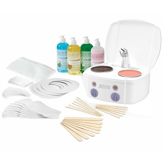 Satin Smooth Professional Dual Wax Warmer Kit - Hair Removal System with Hard & Soft Wax Accessories, Pre & Post-Wax Care Supplies, Spa Waxing Kit for Face and Body