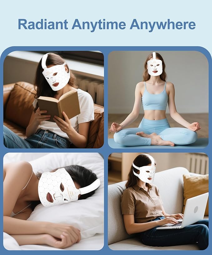 Red Light Photon Facial Mask with Wireless Rechargeable Design, 7 Custom Modes with Infrared, Portable & Rechargeable for Home Use, White