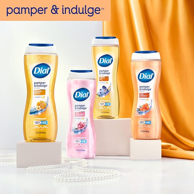Dial Body Wash, Pamper & Indulge, Silk & Seaberry, 16 fl oz (Pack of 4)
