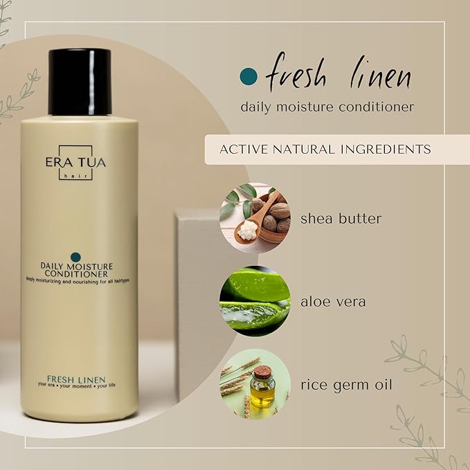 Fresh Linen Conditioner | Dutch Made & Formulated | Moisturizing & Repairing Conditioner for Dry, Damaged Hair | Uplifting Bergamot, Jasmine & Rose Scent | 200 ml