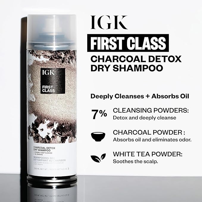 IGK First Class Charcoal Detox Dry Shampoo Jumbo Size | Deep Cleansing, Oil & Odor Absorbing | Adds Volume & Texture | For All Hair Types | 11 oz