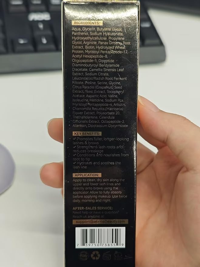 ASAMO Eyelash & Eyebrow Growth Serum - 2-in-1 Lash & Brow Enhancer for Longer, Thicker, Fuller Looking Lashes - Advanced Peptide Formula, Vegan & Cruelty-Free, Safe for Sensitive Eyes - 3ml