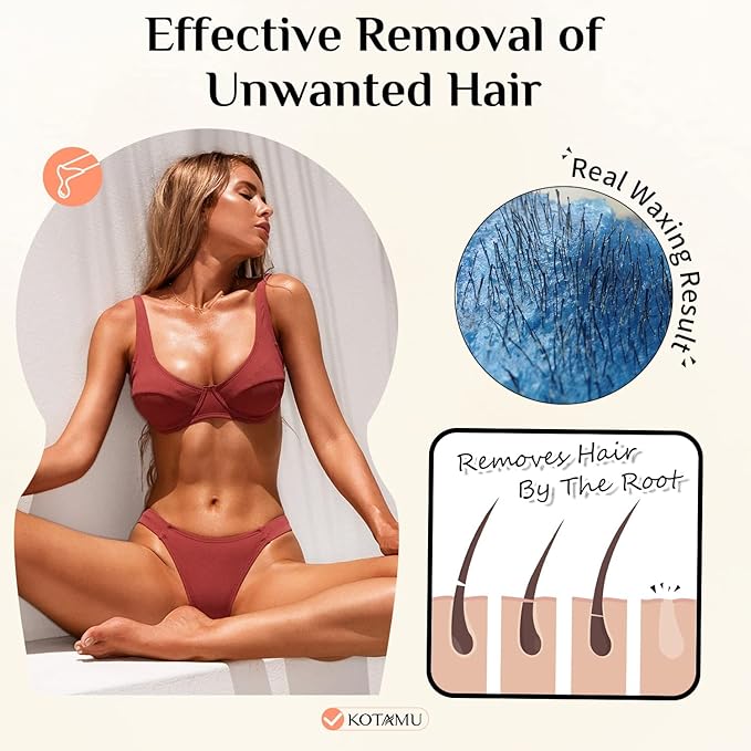 KOTAMU Blue Hard Wax Beads for Sensitive Skin - 1lb Coarse Hair Formula Wax Melts for Brazilian, Armpit, Back, Body, Bikini Hair Removal at Home or Salon (For Women and Men)