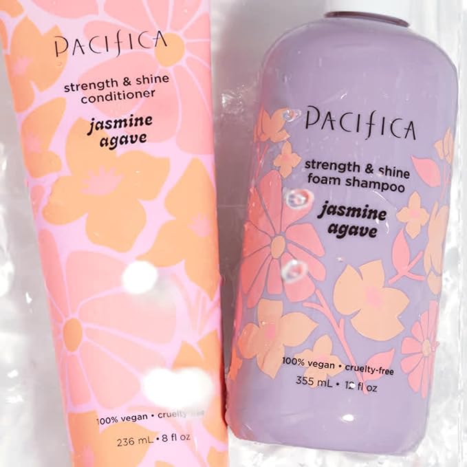 Pacifica Jasmine Agave Strength & Shine Foaming Shampoo – Repairing Foam Shampoo for Dry, Damaged or Bleached Hair, Deep Clean & Glossy Finish, Clean Beauty Vegan & Cruelty-Free Dermatologist Tested
