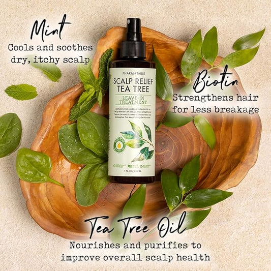 Leave In Conditioner Spray - Tee Trea Scalp Treatment - Anti-Dandruff and Dry & Itchy Scalp treatment, Hydrating & Medicated Formula for Psoriasis and Scalp Care - Detangles & Nourishes Hair.