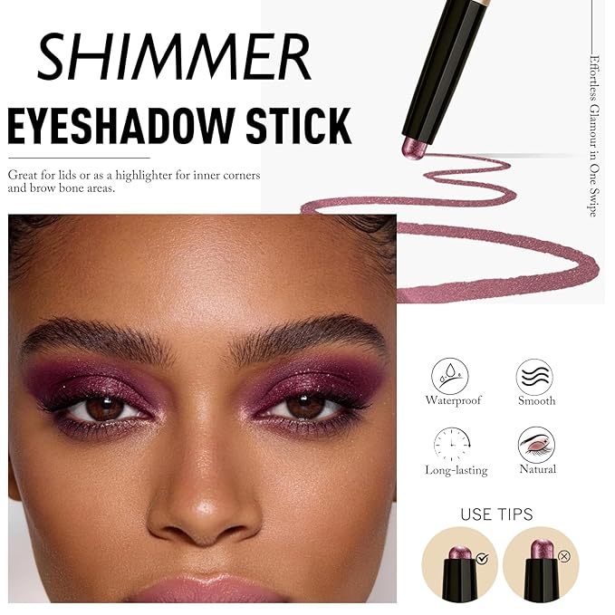 Cream Eyeshadow Stick, Plum Purple Eyeshadow for Older Women Long-Lasting Waterproof, Shimmer Metallic Eye Shadow Crayon Mauve Buildable & Blendable High Pigmented sombras para ojos