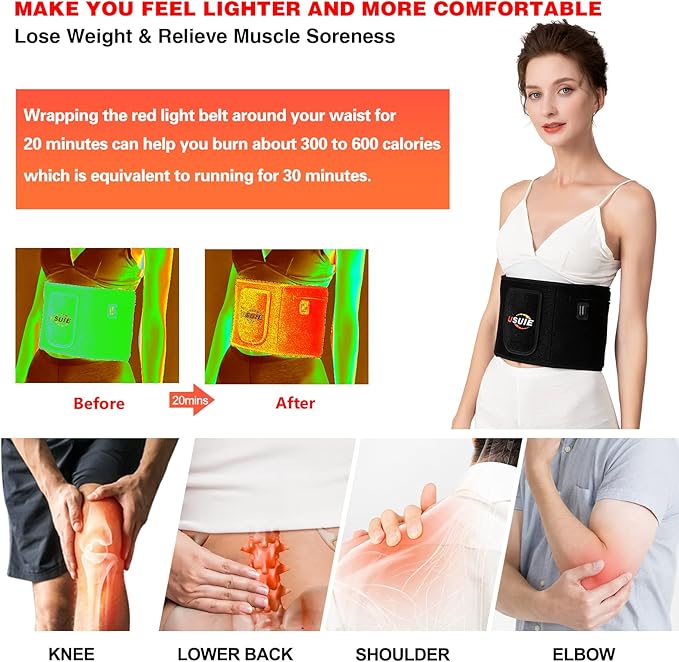 USUIE Red Light Therapy Belt, Infrared Light Therapy Wrap Red Light Therapy Device for Body with Timer for Back Shoulder Waist Muscle Pain Relief for Gift Women Men Gift