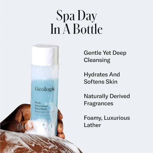 Geologie Moab Superclean Body Wash | Deep Cleansing Bergamot + Juniper Shower Gel for Men & Women | All-Natural Clean & Hydrating Derm-Grade Formula | 8.4 fl oz Bottle