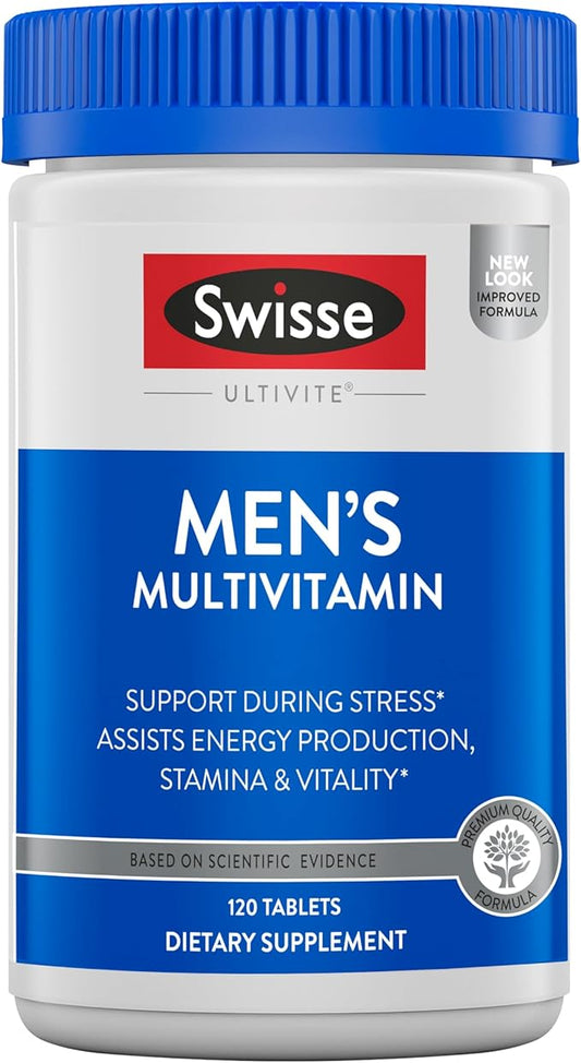 Swisse Ultivite Mens Daily Multivitamins | 50 Vitamins, Antioxidants and Minerals + Adaptogens | Energy, Stress & Immune Support | Mens Vitamins | 120 Tablets
