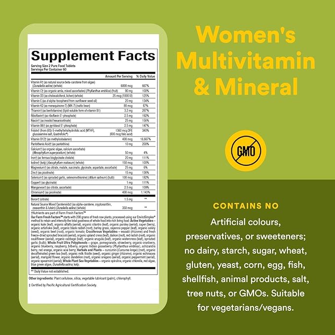 Natural Factors Whole Earth & Sea Women's Multivitamin & Mineral, Whole Food Supplement, Vegan, 120 Tablets
