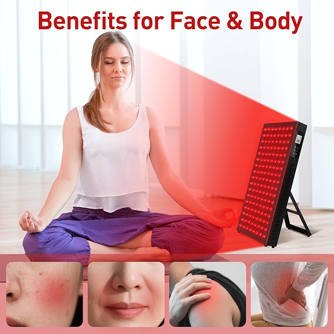 Red Light Therapy,Dual Chip Clinical Grade LED Device with LCD Display Timer Near-Infrared Light 630nm 660nm 810nm 830nm 850nm,Ideal for Face,Body,Pain Relief,Skin Health (Black, 136)