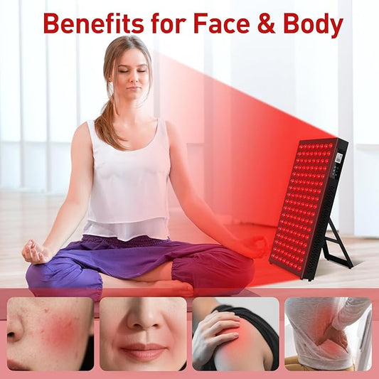 Red Light Therapy,Dual Chip Clinical Grade LED Device with LCD Display Timer Near-Infrared Light 630nm 660nm 810nm 830nm 850nm,Ideal for Face,Body,Pain Relief,Skin Health (Black, 136)
