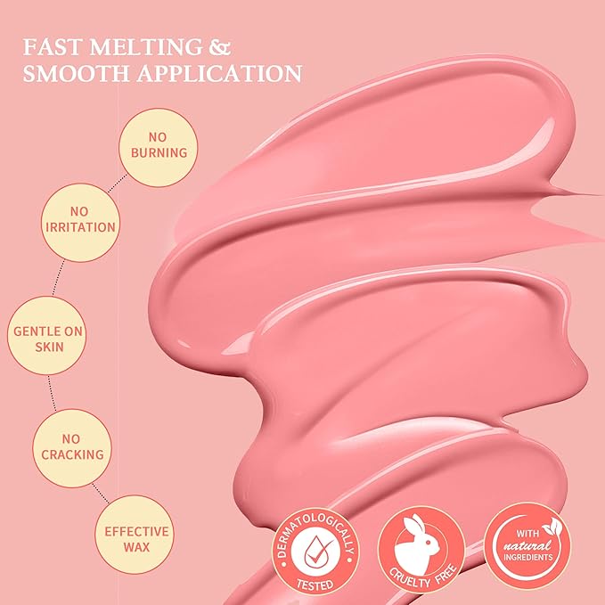 Maxpearl 2.5LB Hard Wax Beads for Hair Removal, Natural Rose Formula - Brazilian Waxing, Sensitive Skin, Face, Underarms, Legs, Back, Chest and More, with 20 Wax Sticks, Pink