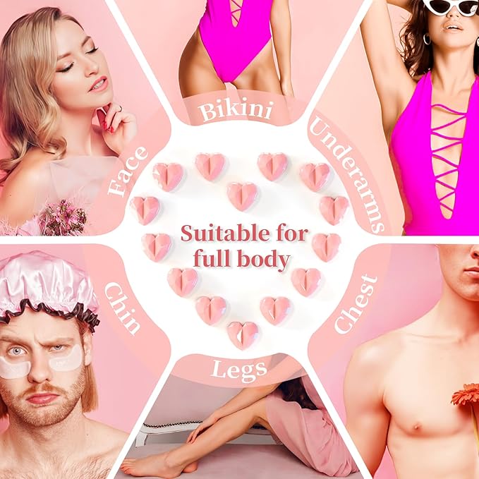 Chulan Hard Wax Beads, 400g Heart Hypoallergenic Wax Beans for Sensitive Skin, Unscented Waxing Bead for Coarse Hair Removal, Brazilian Waxing, Facial, Bikini, Legs, Armpits Women Home Pink