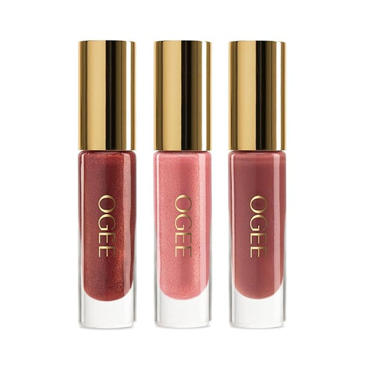 Ogee Glimmer Lip Gloss Trio - Limited Edition Holiday Makeup Gift Set - Includes Anemone, Poppy & Freesia - Certified Organic Lip Gloss for Women