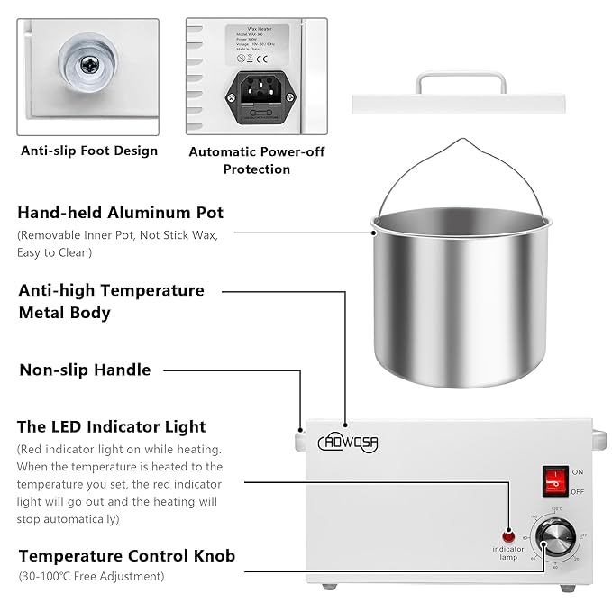 Single Wax Warmer Professional 3L Electric Wax Heater Machine Hold 5.5 Lbs Wax for Hair Removal, Large Wax Pot Paraffin Facial Skin Body SPA Salon Equipment with 100 Wax Sticks