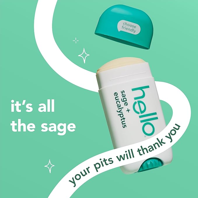 hello Sage and Eucalyptus Aluminum Free Deodorant for Women and Men with Shea Butter, 24-Hour Freshness, Baking Soda Free Deodorant, Dermatologically Tested, 2.6 oz Stick (2 Pack)