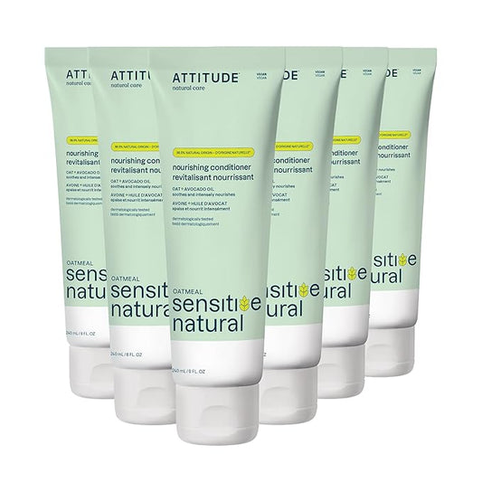ATTITUDE Hair Conditioner for Sensitive Dry Scalp, Dry and Damaged Hair, Soothing Oat, Naturally Derived Ingredients, Dermatologically Tested, Vegan Detangler, Nourishing, 8 Fl Oz (Pack of 6)
