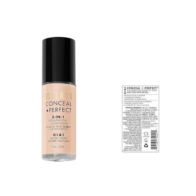 Milani Conceal + Perfect Liquid Foundation - Nude Ivory, 1 Fl. Oz.