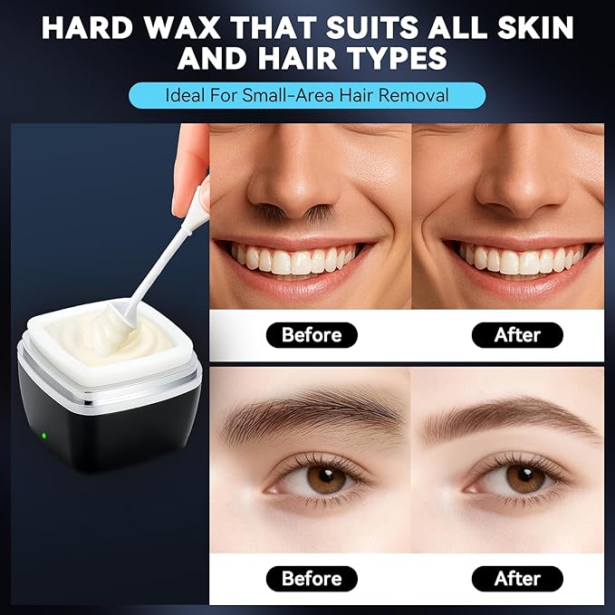 Nose Wax Kit - Portable Ear Nose Hair Waxing Kit for Men and Women with 100g Ｗax Beans, 40 Nose Hair Sticks, 10 Applicators, 10 Mustache & 10 Ear Protectors, Wax Warmer Kit for Hair Removal - White