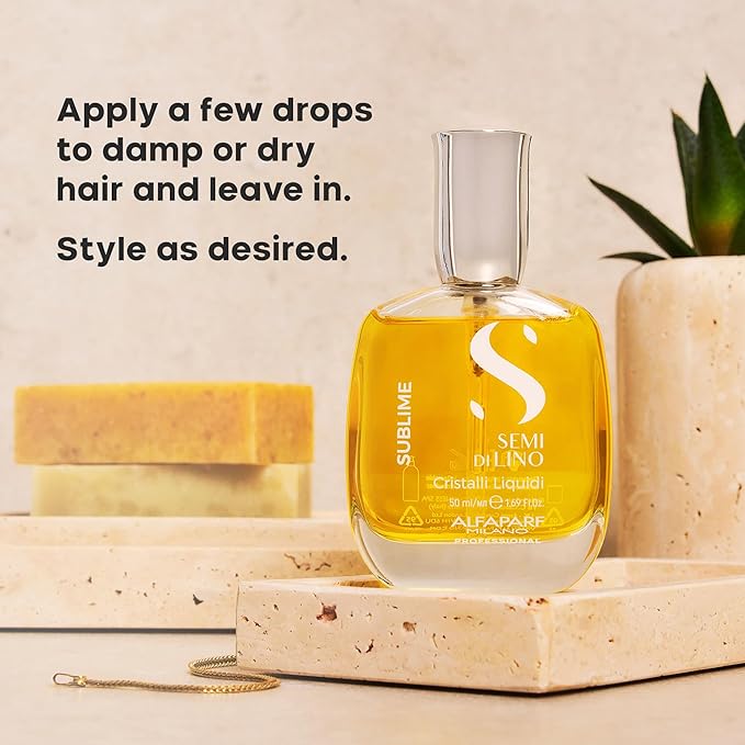 Alfaparf Milano Semi di Lino Sublime Cristalli Liquidi Hair Oil with Heat Protection - Smoothing Hair Serum with Frizz Control - Hair Shine Serum with Vitamin E & Color Fix Complex (0.51 Fl Oz)