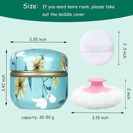 Body Powder Puff and Container for Dusting Powder, Women Powder Puff and Powder Case for Bath and Travel (Chrysanthemum)