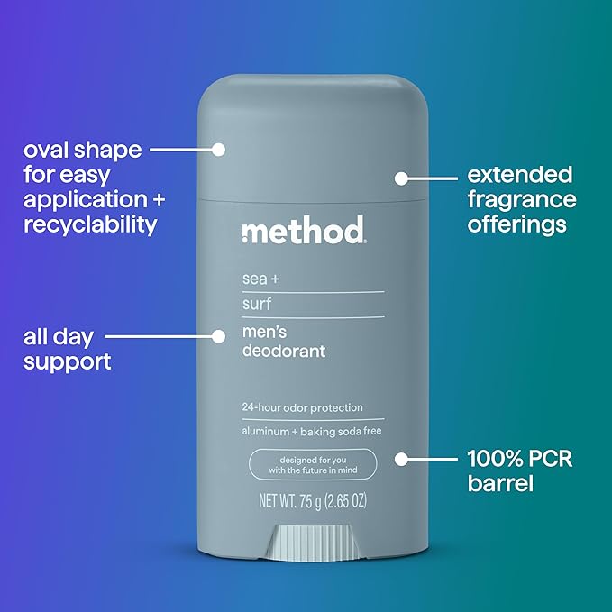 Method Deodorant, Sea + Surf, 2.65 oz, 24 Hour Odor Protection, 2.65 oz