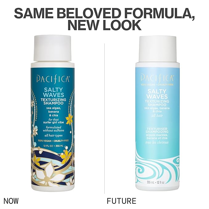 Pacifica Salty Waves Texturizing Shampoo - Beachy Textured, Messy Look, Hair Styles - Moisturizing Hair Care w/ Vitamin B & E - Banana Scent Clean Beauty Vegan & Cruelty-Free Dermatologist Tested