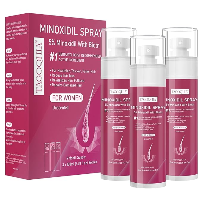 5% Minoxidil for Women Hair Regrowth Spray, hers hair regrowth treatment Infused with Biotin, Extra Strength Treatment to Combat Hair Loss and Thinning, 3 Bottles