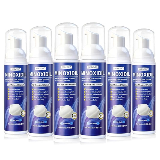 6 Packs 80ml 5% Minoxidil Foam for Men & Women - 6 x 2.71oz 8-Month Supply, with Biotin & Castor Oil, Hair Growth Treatment for Thicker, Fuller Hair & Beard Regrowth
