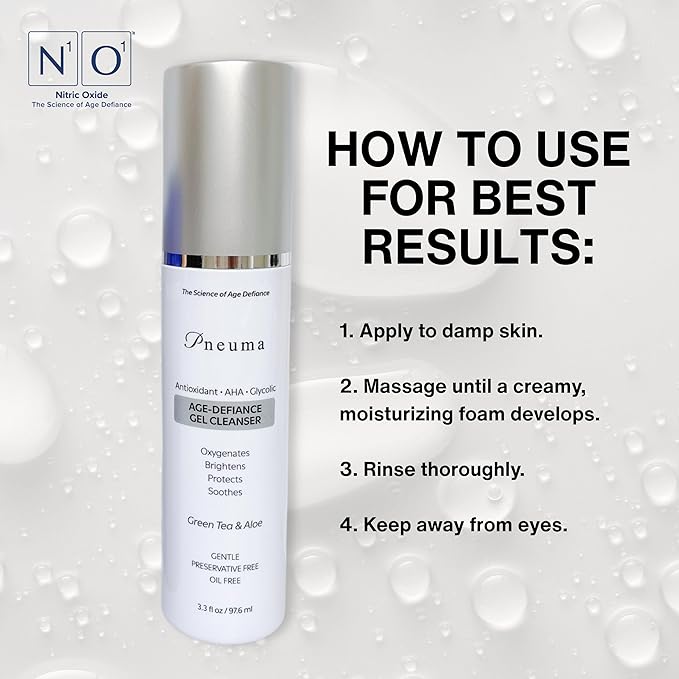 Pneuma Age-Defiance Gel Cleanser with Antioxidant | AHA | Glycolic | Oxygenate, Exfoliate, Protect and Soothes Skin | Gentle Face Cleanser Gel | Green Tea and Aloe