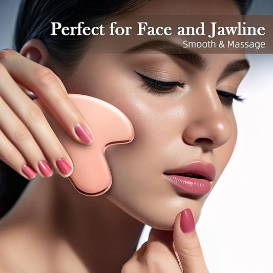 BESKAR Gua Sha Facial Tools, Stainless Steel Guasha Massage Sticks for Jawline Sculpting, Tighten Face Skin and Reduce Wrinkles, Face Eyes Body Neck Massage Tool, Skin Care Gift