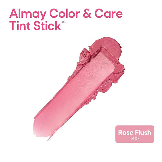 Almay Lip and Cheek Tint, Color & Care Tint Stick, Multi-Use Moisturizing Blush and Lip Color, Dewy Finish, 300 Rose Flush, 0.25 oz