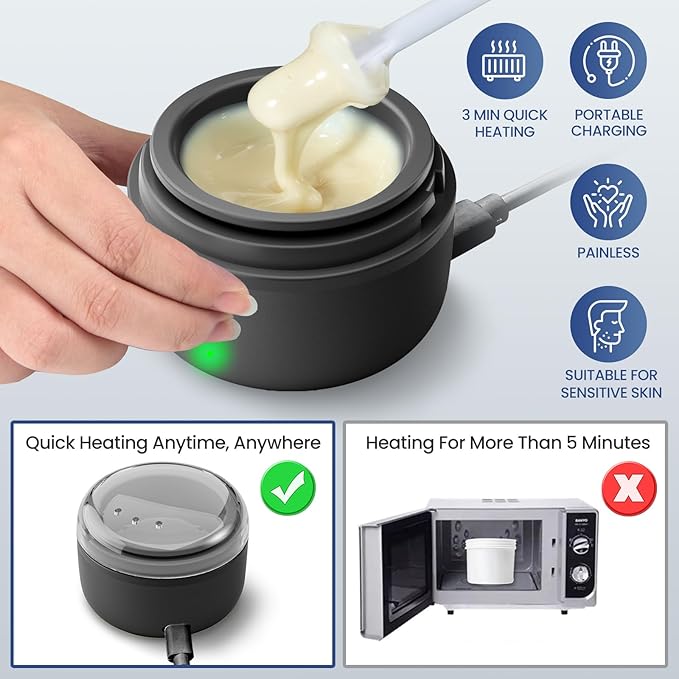 SUERBEATY Ear Nose Wax Kit Men, Nose Hair Waxing Kit for Men, Ear Hair Removal Wax 100g, 20 Pcs Nose Applicator, 15-20 Times, Usb Rapid Heating, Constant Temperature, Painless, Black