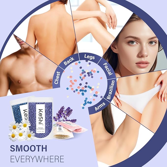 KeShi Waxing Kit, Painless Hair Removal Wax Warmer with 6 Bags Hard WaxBeans for Full Body, Legs, Face, Eyebrows & Bikini— Ideal for Both Women & Men(Navy Blue)