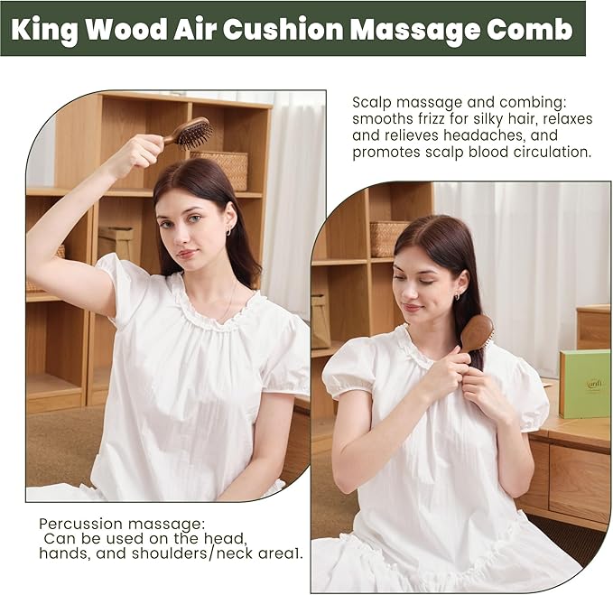 4 in 1 Gua Sha Tool & Hair Detangler Brush Set, Christmas Gifts for Women, Guasha Massager Tool for Face & Body, Eyes Care, Lymphatic Drainage, jawline Shaper, Wooden Scalp Neck Massager