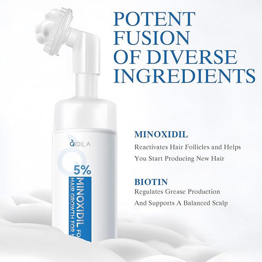 5% Minoxidil Foam for Men Hair and Beard Regrowth, Dermatologist-Recommended Lightweight Topical Solution, Thicker Fuller Hair Growth Treatment (60ml/2.11fl.oz)