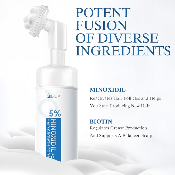 5% Minoxidil Foam for Men Hair and Beard Regrowth, Dermatologist-Recommended Lightweight Topical Solution, Thicker Fuller Hair Growth Treatment (60ml/2.11fl.oz), 4PCS
