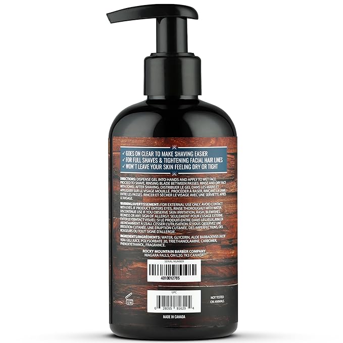 Men's Shave Gel - Clear Shaving Gel So You Can See Where You Are Shaving – For Full Shaves and Tightening Beard Lines - 8oz by Rocky Mountain Barber Company