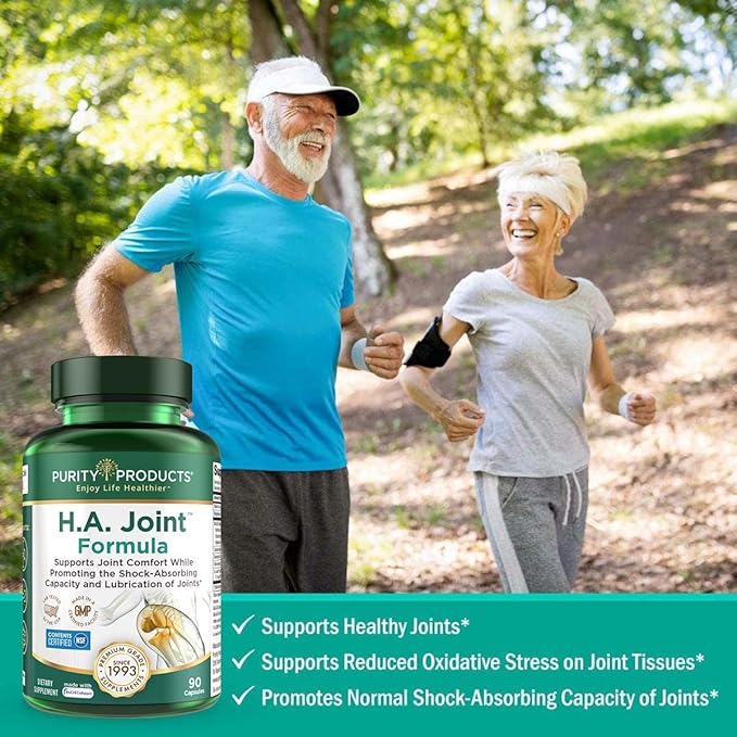 Purity Products HA Joint Formula Hyaluronic Acid + Key CoFactors - Joints + Skin Multi Collagen (Type I, II & III) - 5-Loxin - Olive Fruit Extract - Joint Flexibility + Mobility - 90 Caps